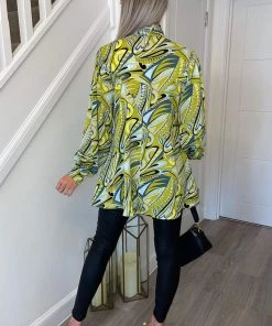 AX Paris Tops Lime Printed Tie Neck Shirt
