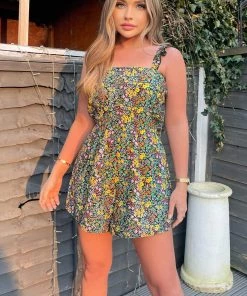 AX Paris Jumpsuits And Playsuits Multi Floral Frill Strap Playsuit