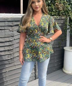 AX Paris Black Ditsy Floral Printed Short Sleeve Top Tops