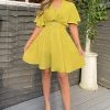 AX Paris Lime Wrap Over Belted Skater Dress With Short Sleeves Dresses