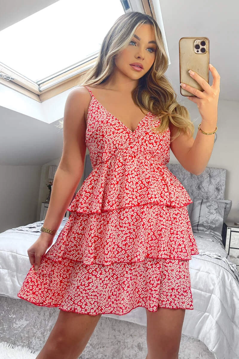 AX Paris Red Floral Wrap Top Layered Frill Mini Dress 2 AX Paris Red Floral Wrap Top Layered Frill Mini Dress