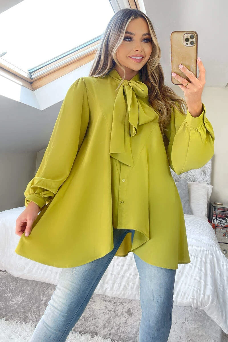 AX Paris Lime Tie Neck Shirt 1 AX Paris Lime Tie Neck Shirt