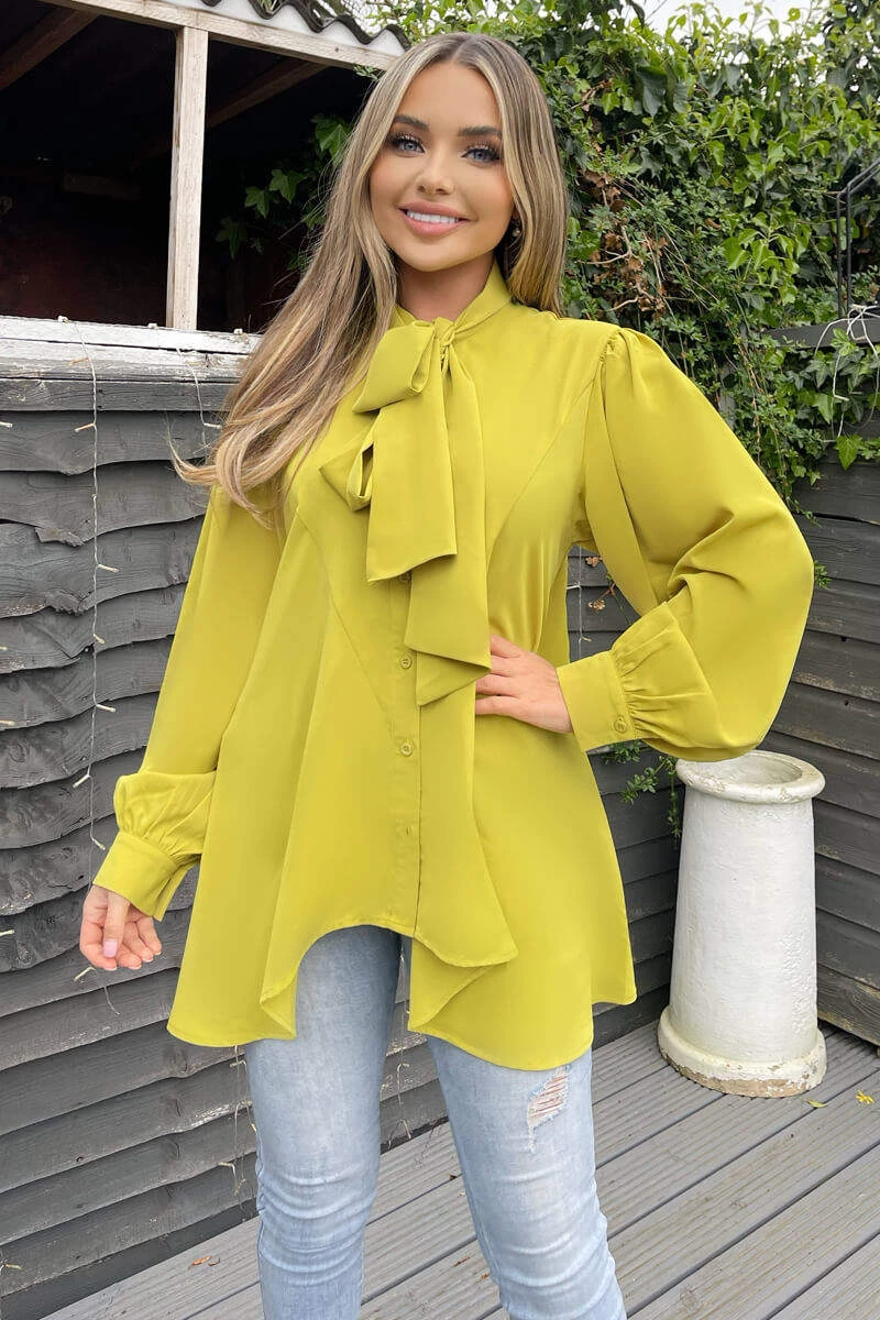 AX Paris Lime Tie Neck Shirt 2 AX Paris Lime Tie Neck Shirt