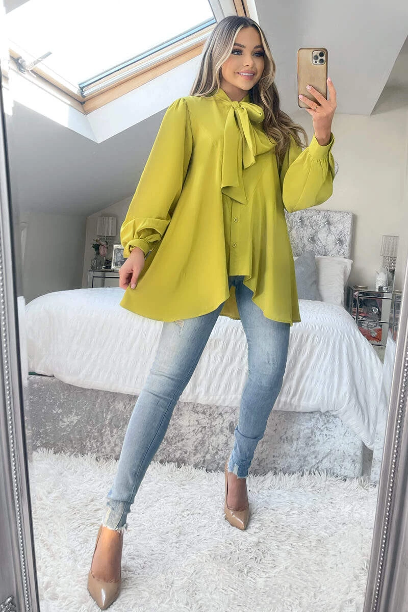 AX Paris Lime Tie Neck Shirt 3 AX Paris Lime Tie Neck Shirt