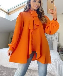 AX Paris Orange Tie Neck Shirt