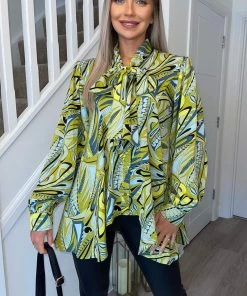 AX Paris Tops Lime Printed Tie Neck Shirt