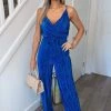 AX Paris Cobalt Wrap Top Tie Waist Full Length Plisse Jumpsuit