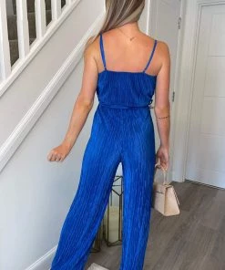 AX Paris Cobalt Wrap Top Tie Waist Full Length Plisse Jumpsuit