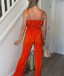 AX Paris Orange Wrap Top Tie Waist Full Length Plisse Jumpsuit Jumpsuits And Playsuits 8 AX Paris Orange Wrap Top Tie Waist Full Length Plisse Jumpsuit Jumpsuits And Playsuits