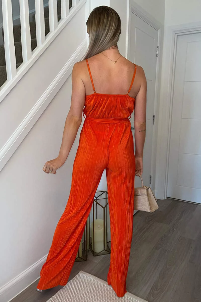 AX Paris Orange Wrap Top Tie Waist Full Length Plisse Jumpsuit Jumpsuits And Playsuits 4 AX Paris Orange Wrap Top Tie Waist Full Length Plisse Jumpsuit Jumpsuits And Playsuits