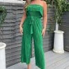 AX Paris Jade Green Plisse Bardot Jumpsuit Jumpsuits And Playsuits