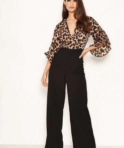 AX Paris 2 In 1 Leopard Print Frill Sleeve Jumpsuit Jumpsuits And Playsuits