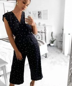 AX Paris Black Spotty Wrap Culotte Jumpsuit Jumpsuits And Playsuits