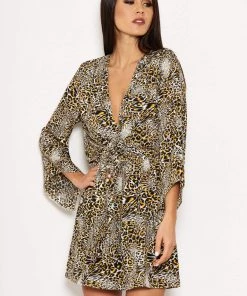 AX Paris Animal Print Asymmetrical Sleeve Dress