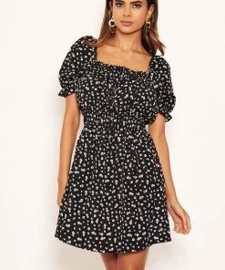 AX Paris Black Floral Printed Puff Sleeve Ditsy Dress Dresses