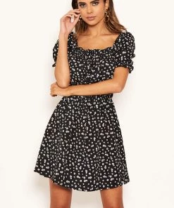 AX Paris Black Floral Printed Puff Sleeve Ditsy Dress Dresses