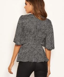 AX Paris Black Spotty Flared Blouse Tops