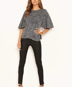 AX Paris Black Spotty Flared Blouse Tops