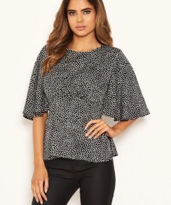 AX Paris Black Spotty Flared Blouse Tops