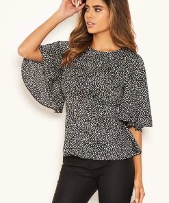 AX Paris Black Spotty Flared Blouse Tops