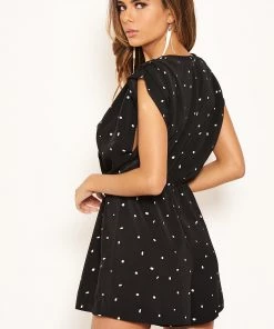 AX Paris Black Spotty Wrap Playsuit