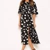 AX Paris Dresses Black Polka Dot Ruffle Sleeve Split Dress