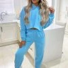 AX Paris Baby Blue Cropped Hoodie Lounge Set Tops