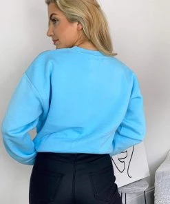 AX Paris Tops Baby Blue Oversized Sweatshirt
