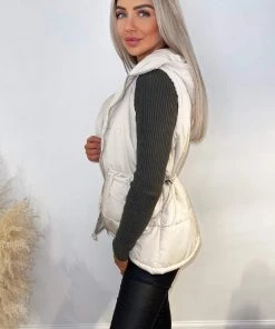 AX Paris Beige Drawstring Waist Hooded Gilet