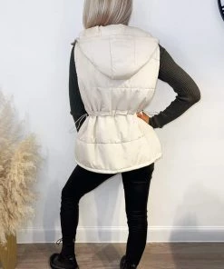 AX Paris Beige Drawstring Waist Hooded Gilet