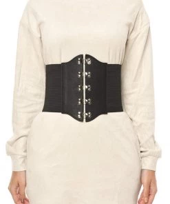 AX Paris Black Belt With Silver Front Fastening