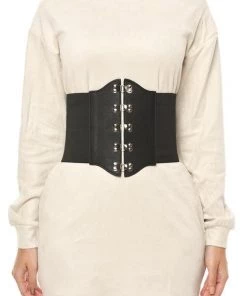 AX Paris Black Belt With Silver Front Fastening