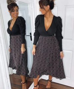 AX Paris Black 2 In 1 Pink Polka Dot Wrap Dress Dresses