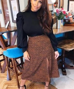 AX Paris Dresses Black 2 In 1 Puff Sleeve Leopard Print Dress