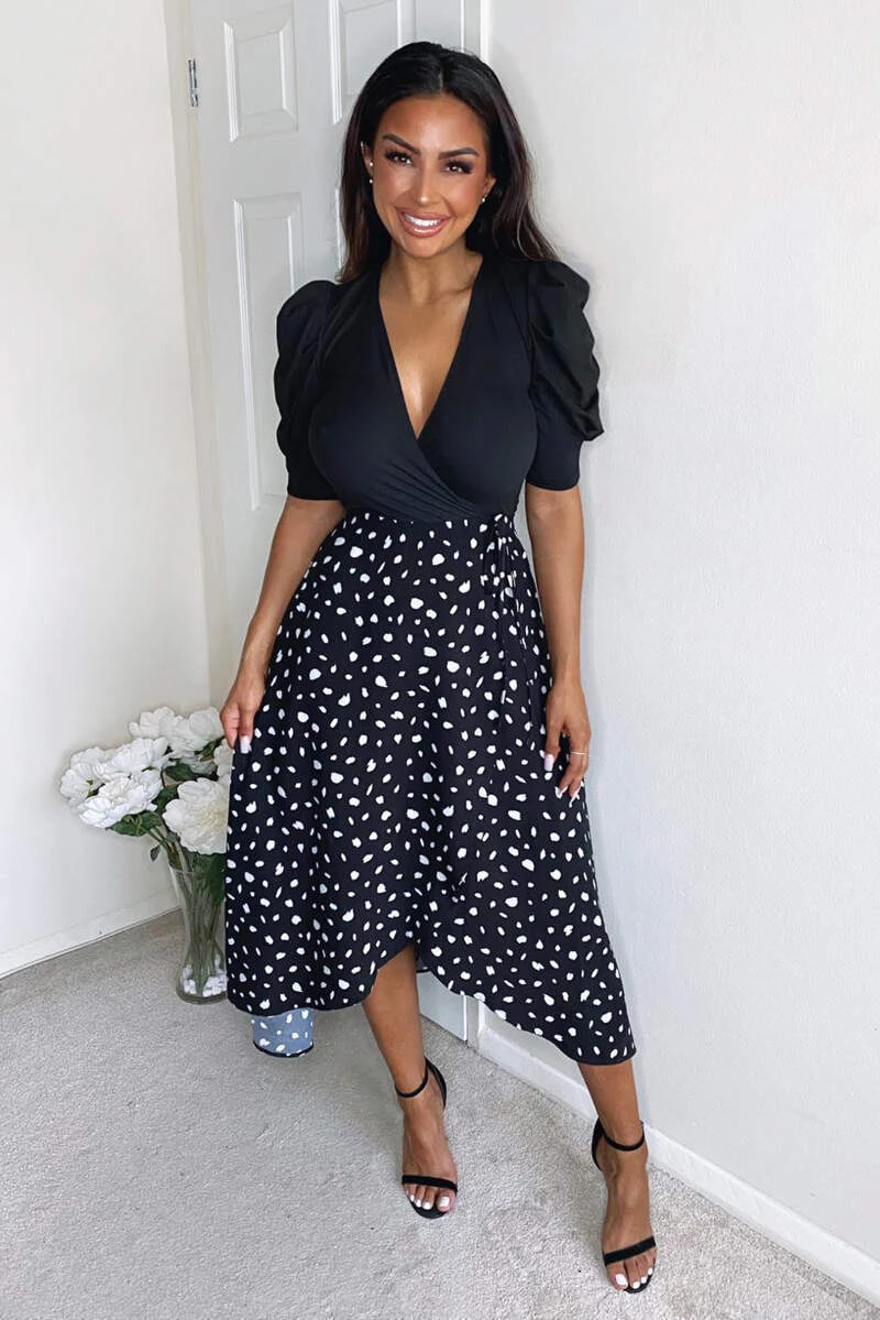 AX Paris Black 2 In 1 Wrap Over Printed Dress Dresses 1 AX Paris Black 2 In 1 Wrap Over Printed Dress Dresses