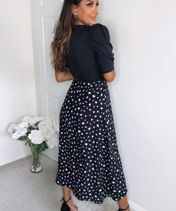 AX Paris Black 2 In 1 Wrap Over Printed Dress Dresses 8 AX Paris Black 2 In 1 Wrap Over Printed Dress Dresses