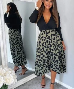 AX Paris Dresses Black And Khaki 2 In 1 Animal Print Wrap Dress