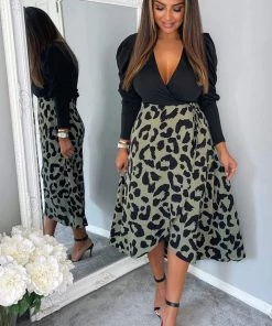 AX Paris Dresses Black And Khaki 2 In 1 Animal Print Wrap Dress