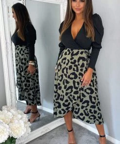 AX Paris Dresses Black And Khaki 2 In 1 Animal Print Wrap Dress