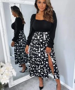 AX Paris Dresses Black And White Square Neck 2 In 1 Midi Dress
