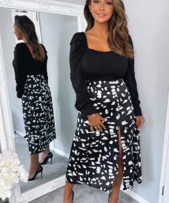 AX Paris Dresses Black And White Square Neck 2 In 1 Midi Dress