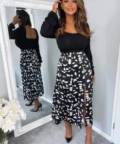 AX Paris Dresses Black And White Square Neck 2 In 1 Midi Dress