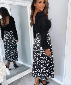 AX Paris Dresses Black And White Square Neck 2 In 1 Midi Dress