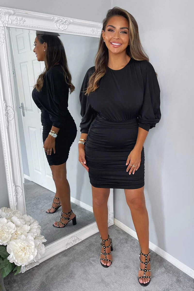 AX Paris Black Bat Wing Ruched Mini Dress 1 AX Paris Black Bat Wing Ruched Mini Dress