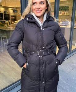 AX Paris Black Belted Long Puffer Coat Coats & Jackets