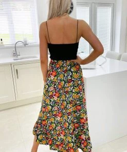 AX Paris Black Bright Floral Printed Wrap Skirt
