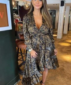 AX Paris Black Butterfly Printed Wrap Midi Dress Dresses