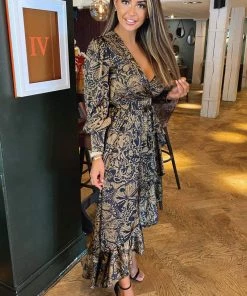 AX Paris Black Butterfly Printed Wrap Midi Dress Dresses