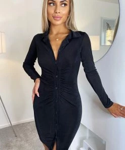 AX Paris Dresses Black Button Front Bodycon Dress