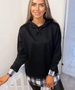 AX Paris Black Check Back Hoodie